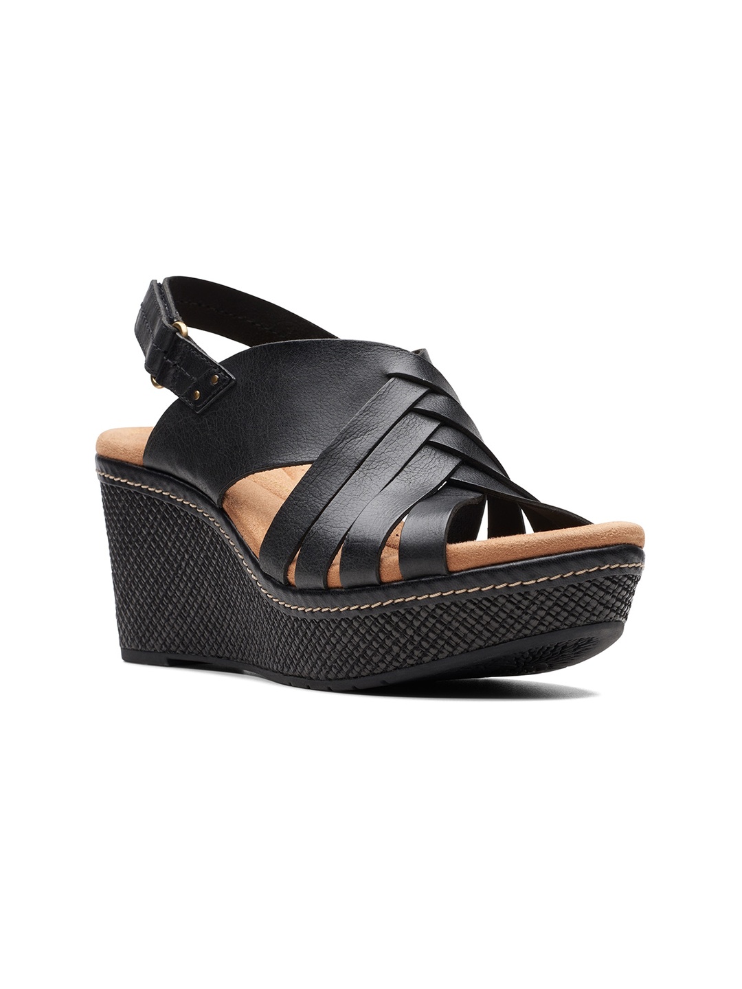 

Clarks Peep Toes Leather Wedge Heels, Black