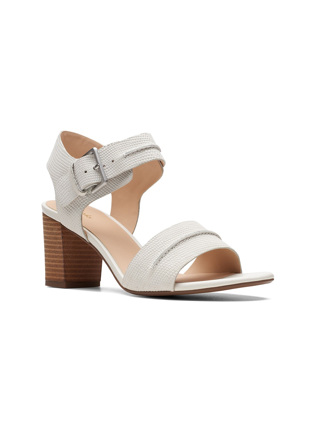 

Clarks Textured Leather Block Heels, Off white