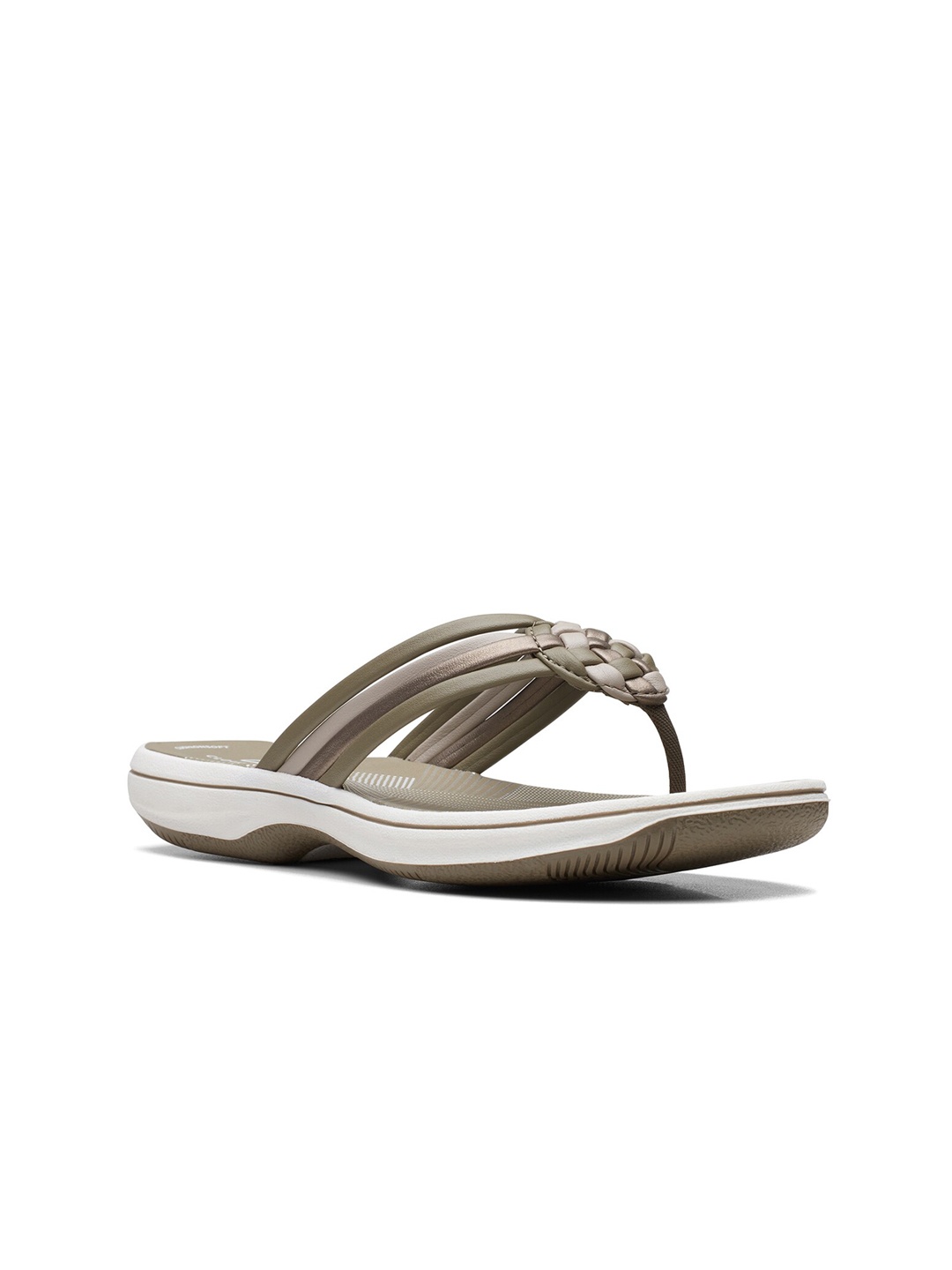 

Clarks Open Toe T-Strap Flats, Olive