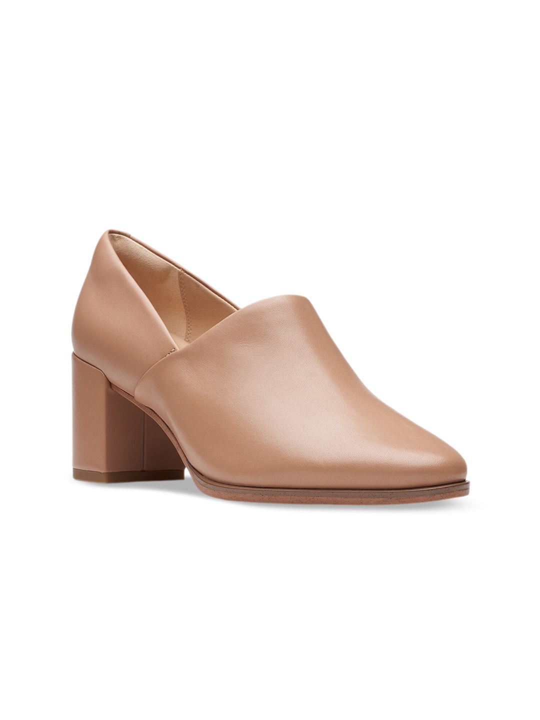 

Clarks Freva55 Pointed Toe Leather Block Pumps, Brown