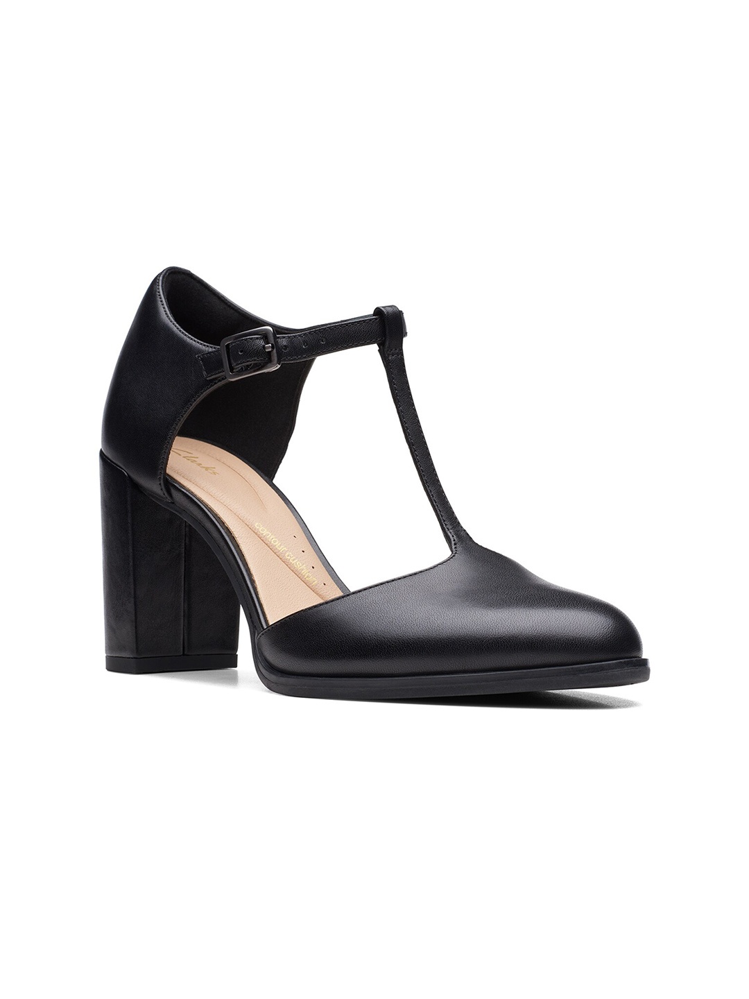 

Clarks Freva85 Leather Block Heels, Black
