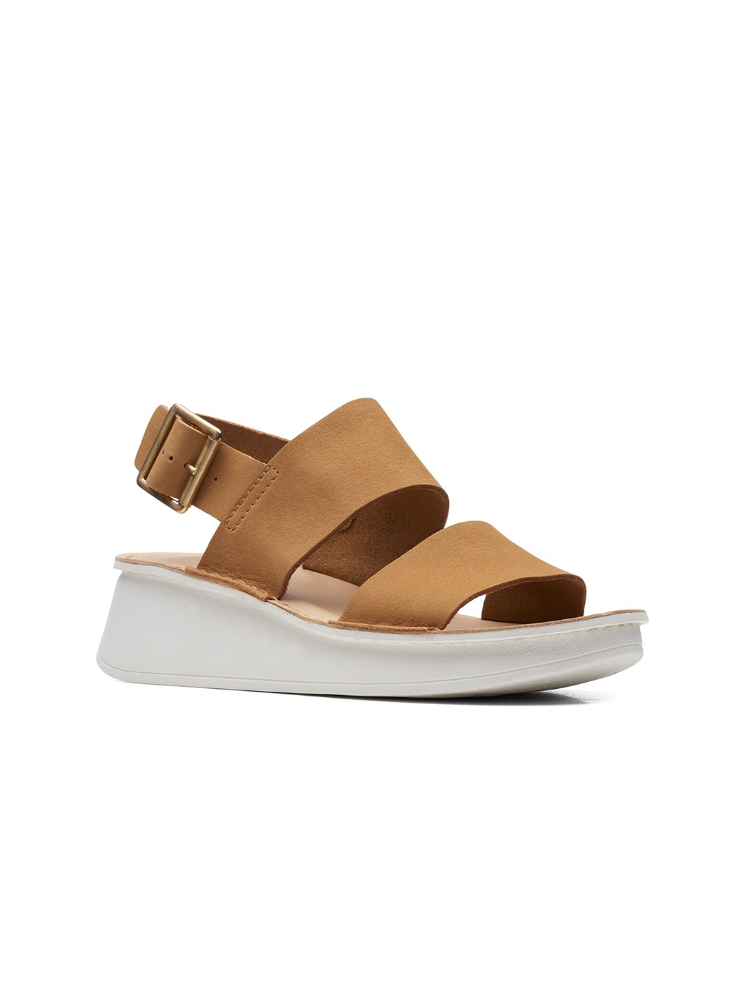 

Clarks Leather Wedge With Buckles, Tan