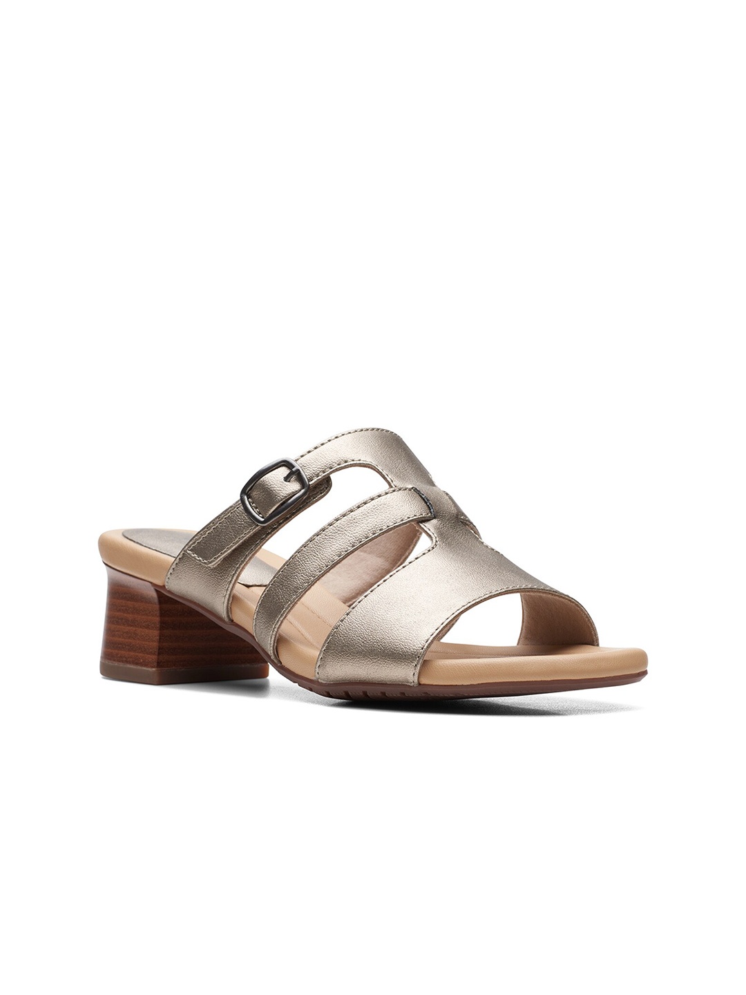 

Clarks Leather Open Toe Block Heels, Bronze