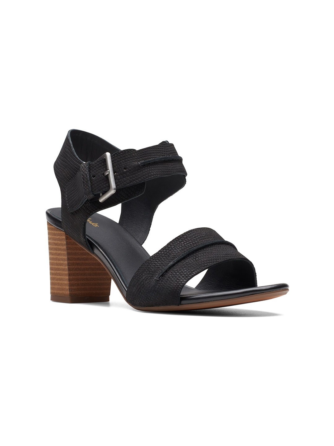 

Clarks Leather Block Heels With Buckles, Black