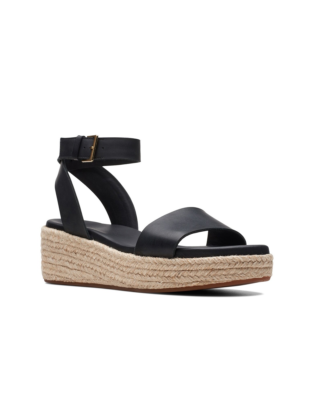 

Clarks Leather Flatform Sandals with Buckles, Black