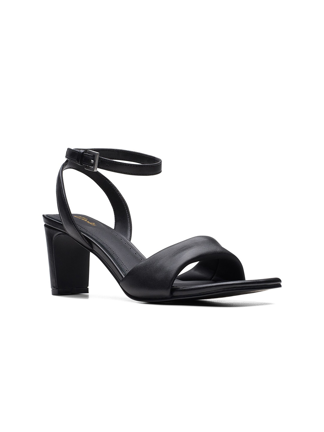 

Clarks Leather Block Heels with Ankle Loop, Black