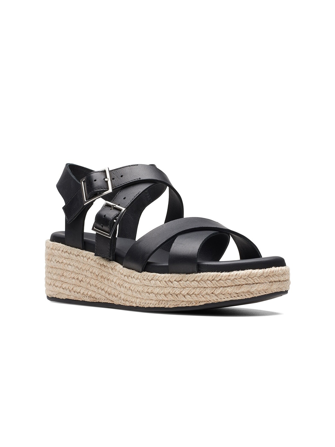 

Clarks Leather Wedge Heels With Buckles, Black