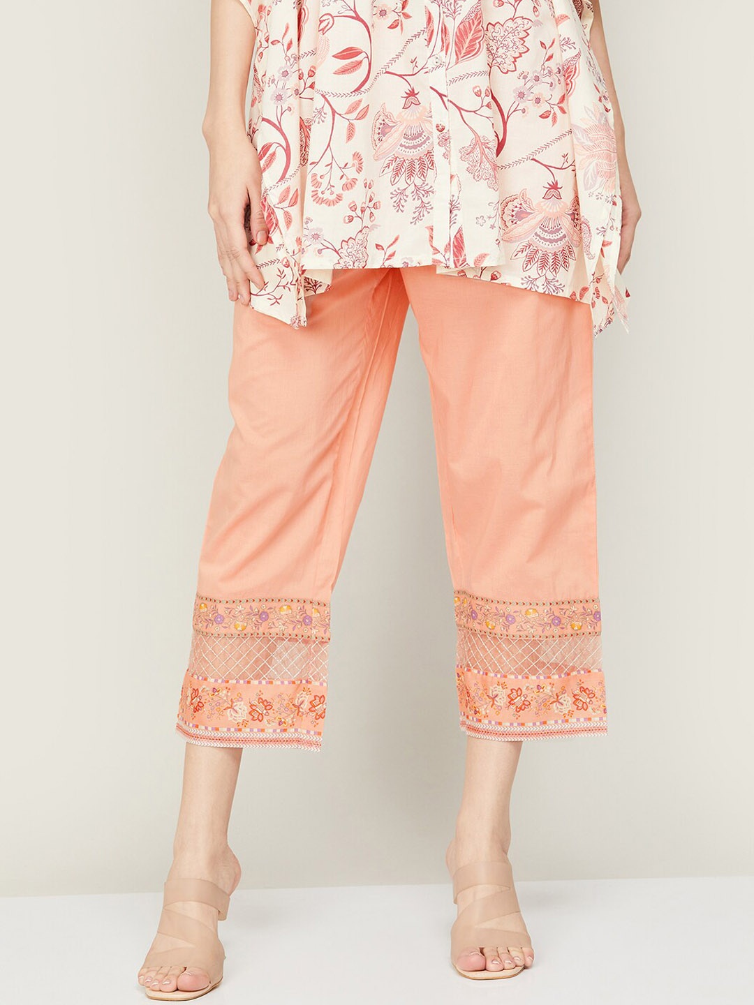 

Melange by Lifestyle Women Cotton Floral Embroidered Trousers, Pink