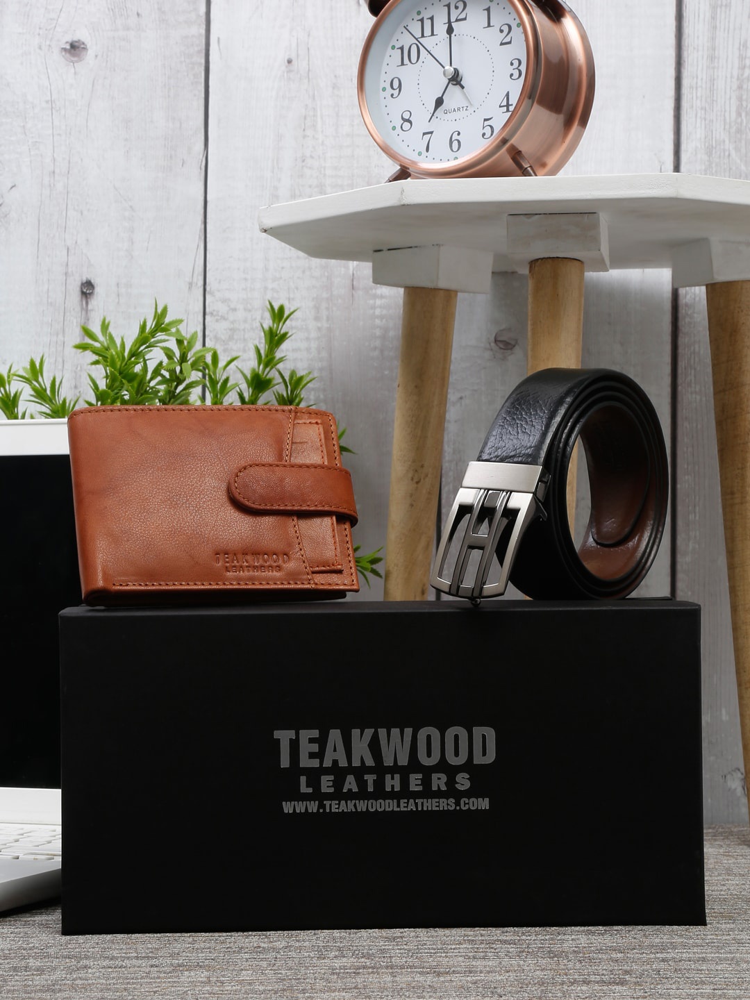 

Teakwood Leathers Men Textured Leather Wallet & Belt Accessory Gift Set, Brown