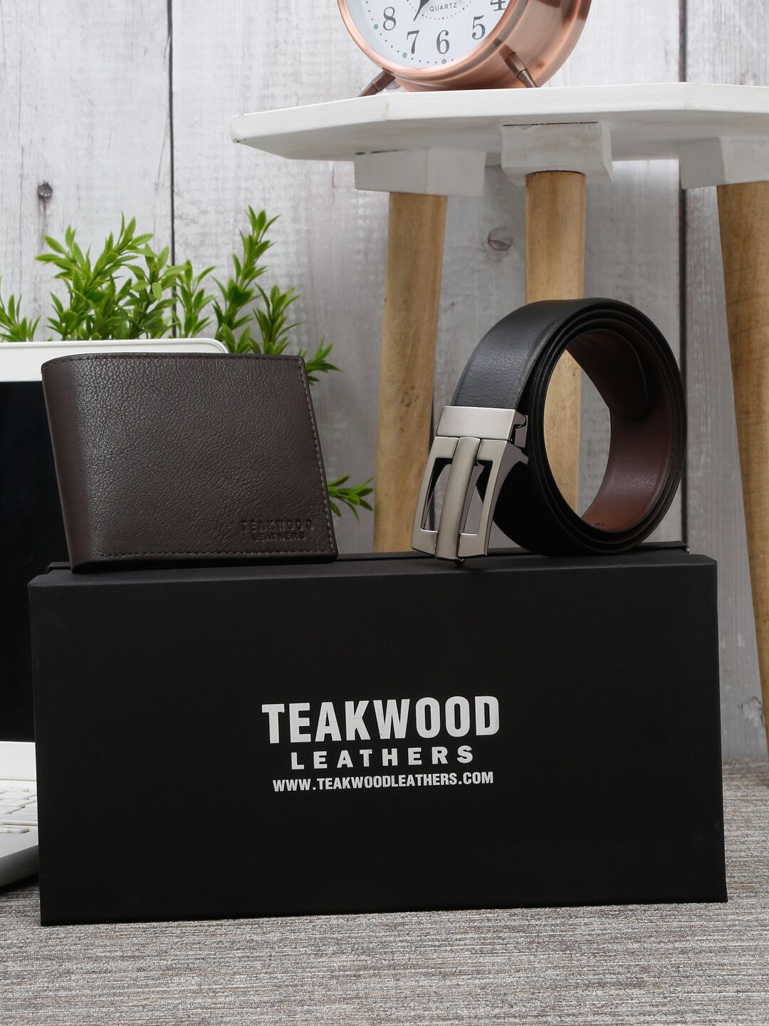 

Teakwood Leathers Men Textured Wallet & Belt Accessory Gift Set, Brown