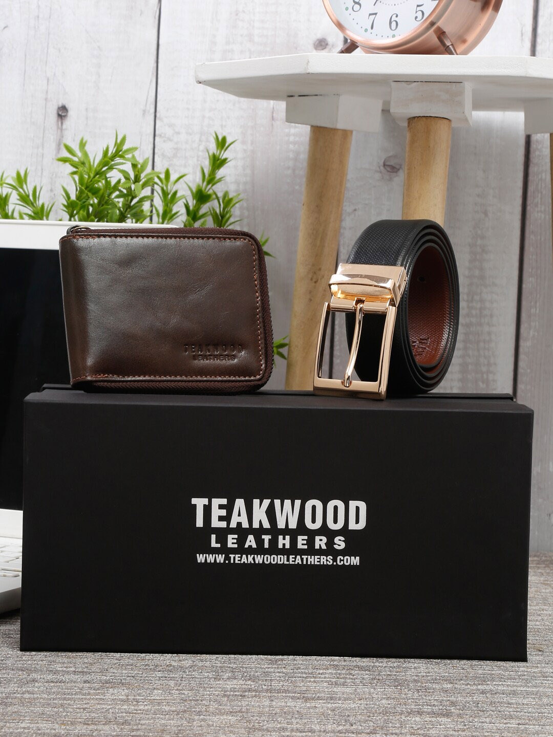 

Teakwood Leathers Men Leather Belt & Wallet Accessory Gift Set, Brown
