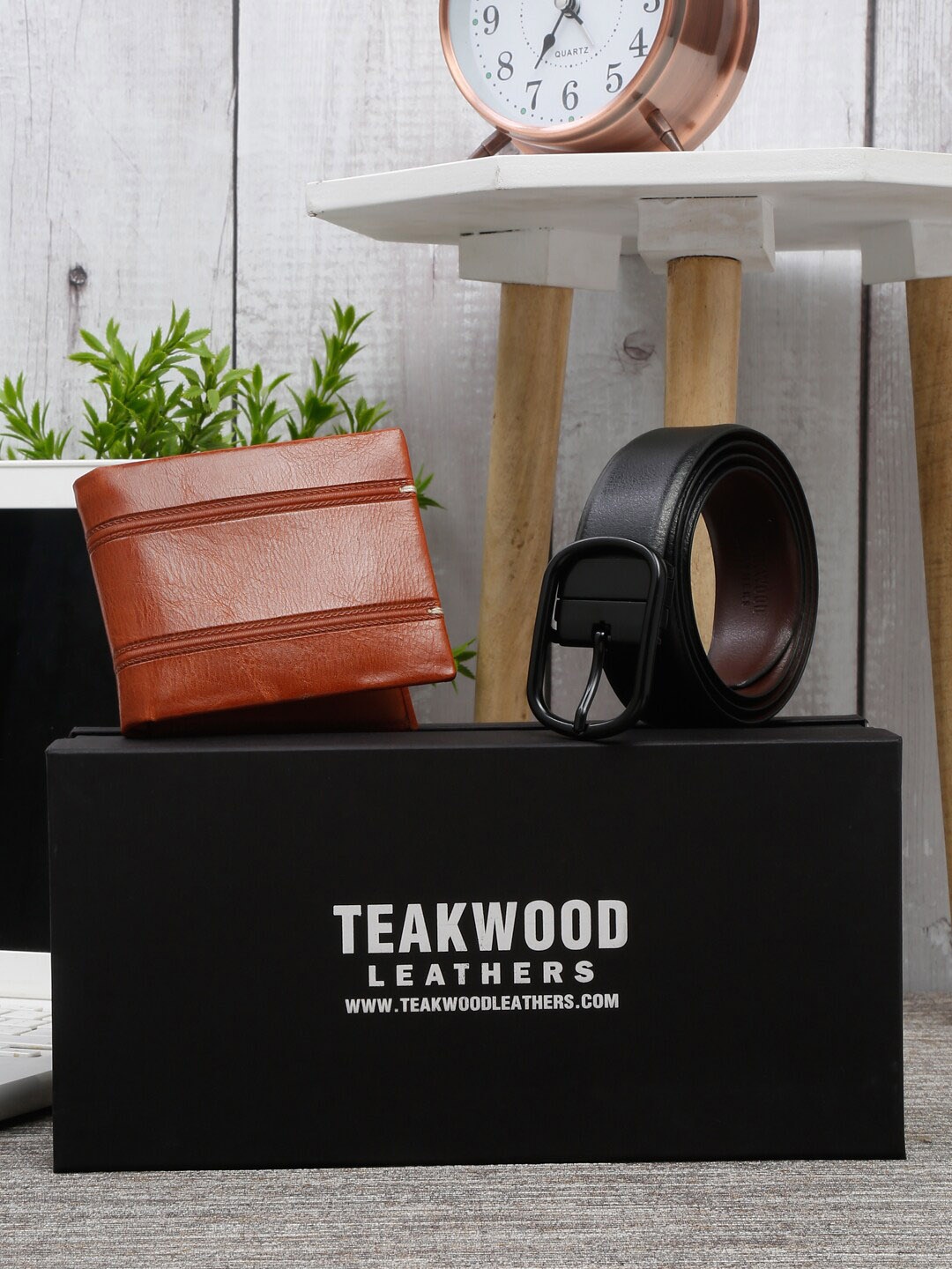 

Teakwood Leathers Men Textured Wallet & Belt Accessory Gift Set, Brown