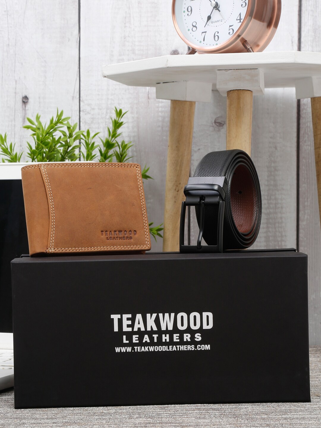 

Teakwood Leathers Men Belt And Wallet Accessory Gift Set, Tan