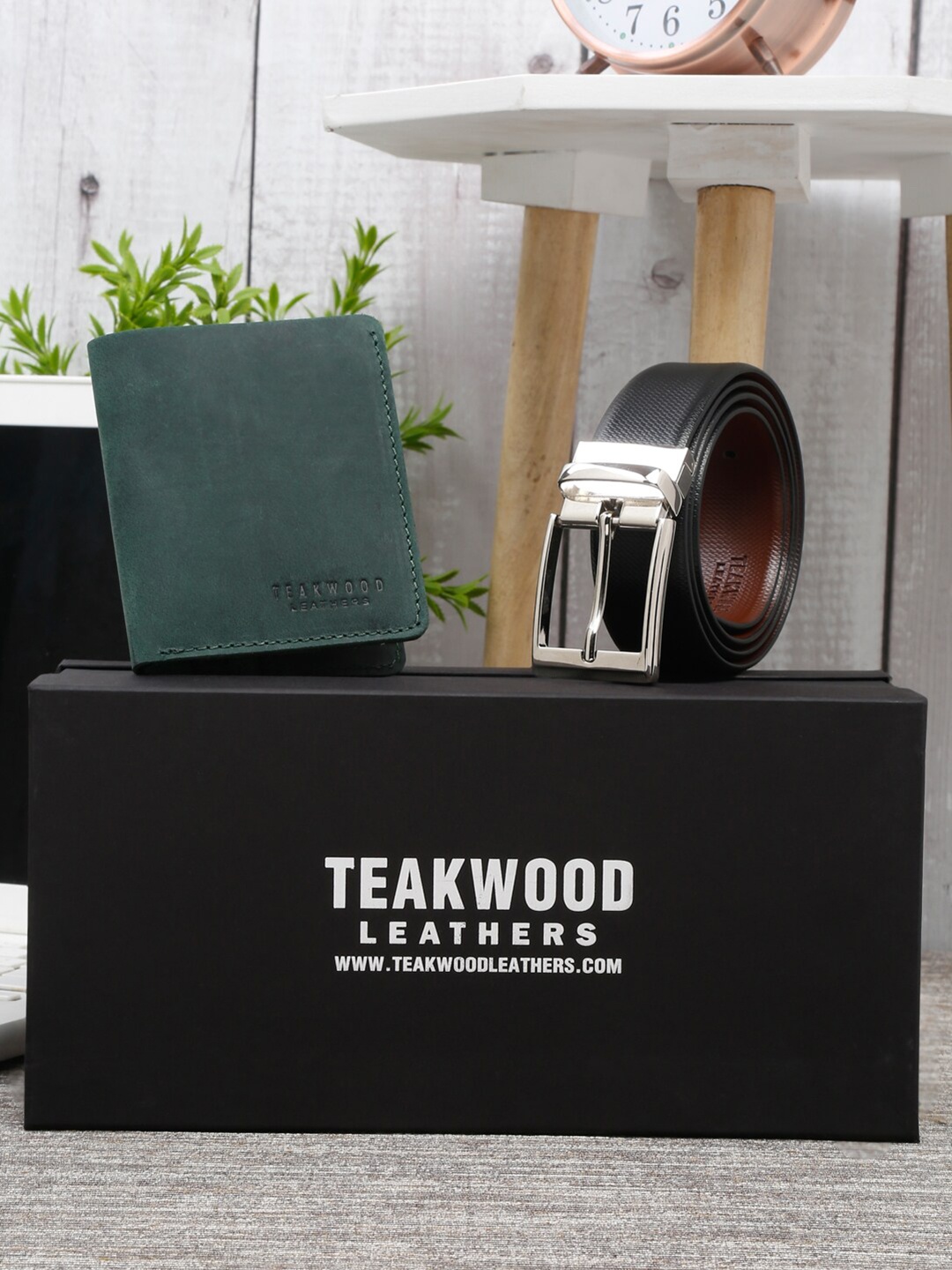 

Teakwood Leathers Men Belt And Wallet Accessory Gift Set, Olive