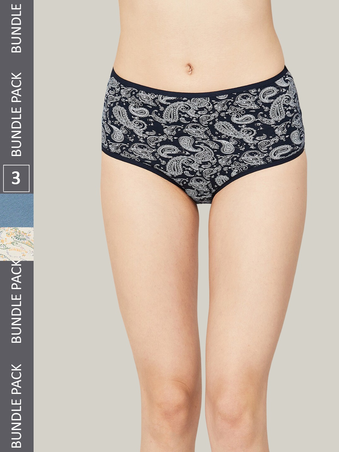 

Ginger by Lifestyle Women Pack Of 3 Printed Mid-Rise Basic Cotton Briefs, Blue