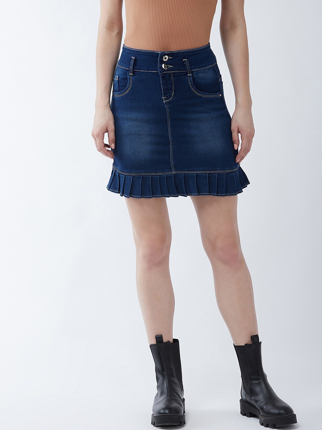 

Purple Feather Denim Short Skirts, Blue
