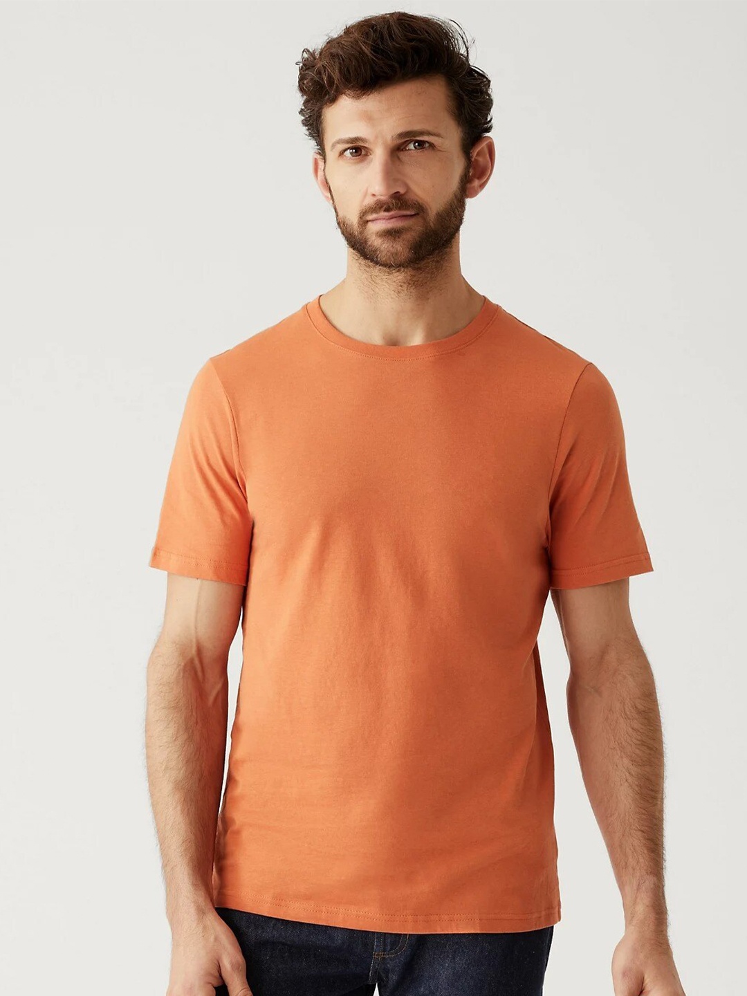

Marks & Spencer Round Neck Pure Cotton T-shirt, Orange