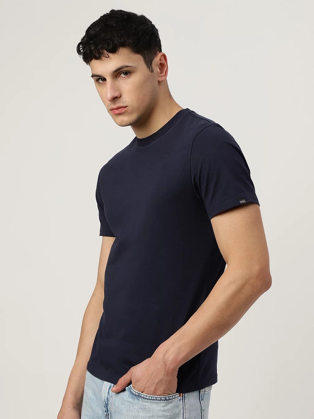 

Marks & Spencer Round Neck Pure Cotton T-shirt, Navy blue