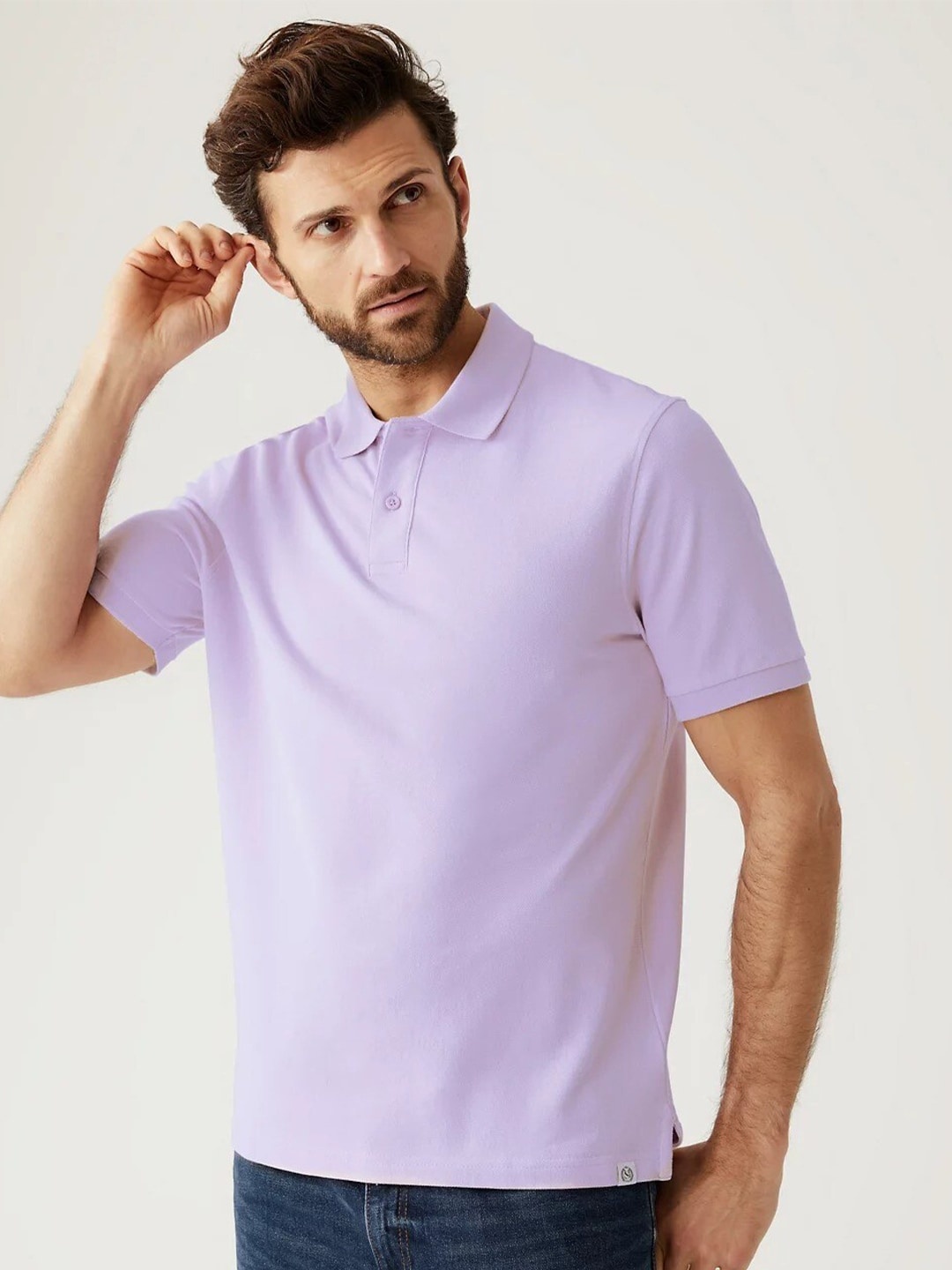 

Marks & Spencer Polo Collar Pure Cotton T-shirt, Purple
