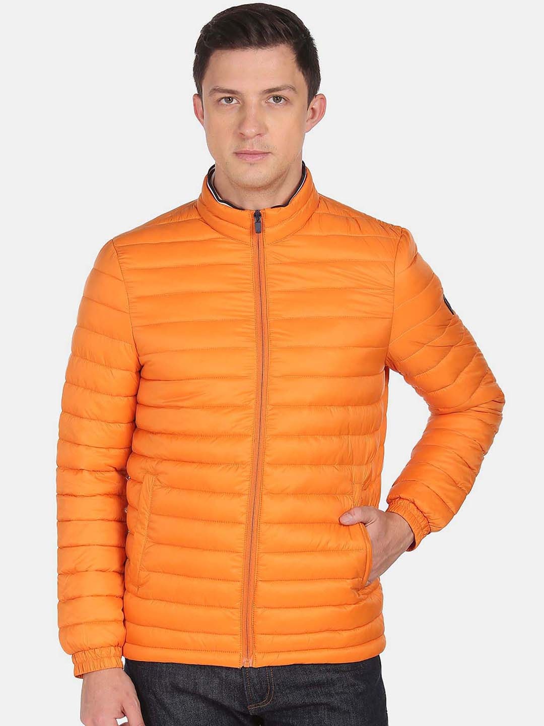 

Arrow Sport Solid Mock Collar Puffer Jacket, Orange