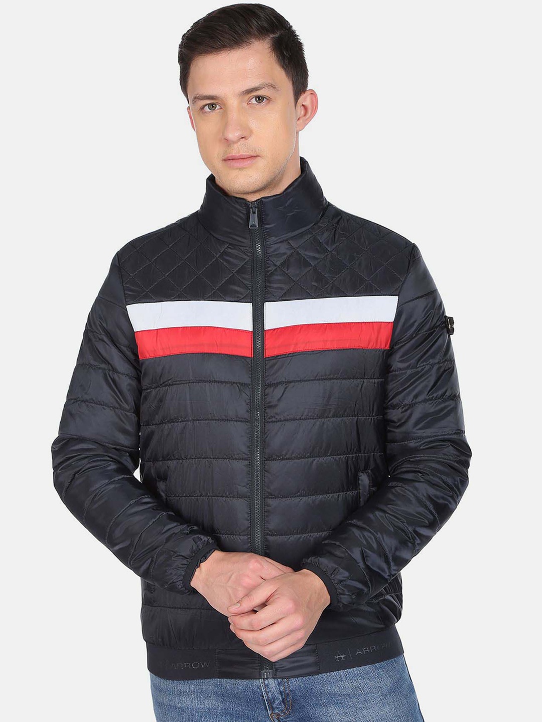 

Arrow Sport Men Mock Collar Quilted Jacket, Blue