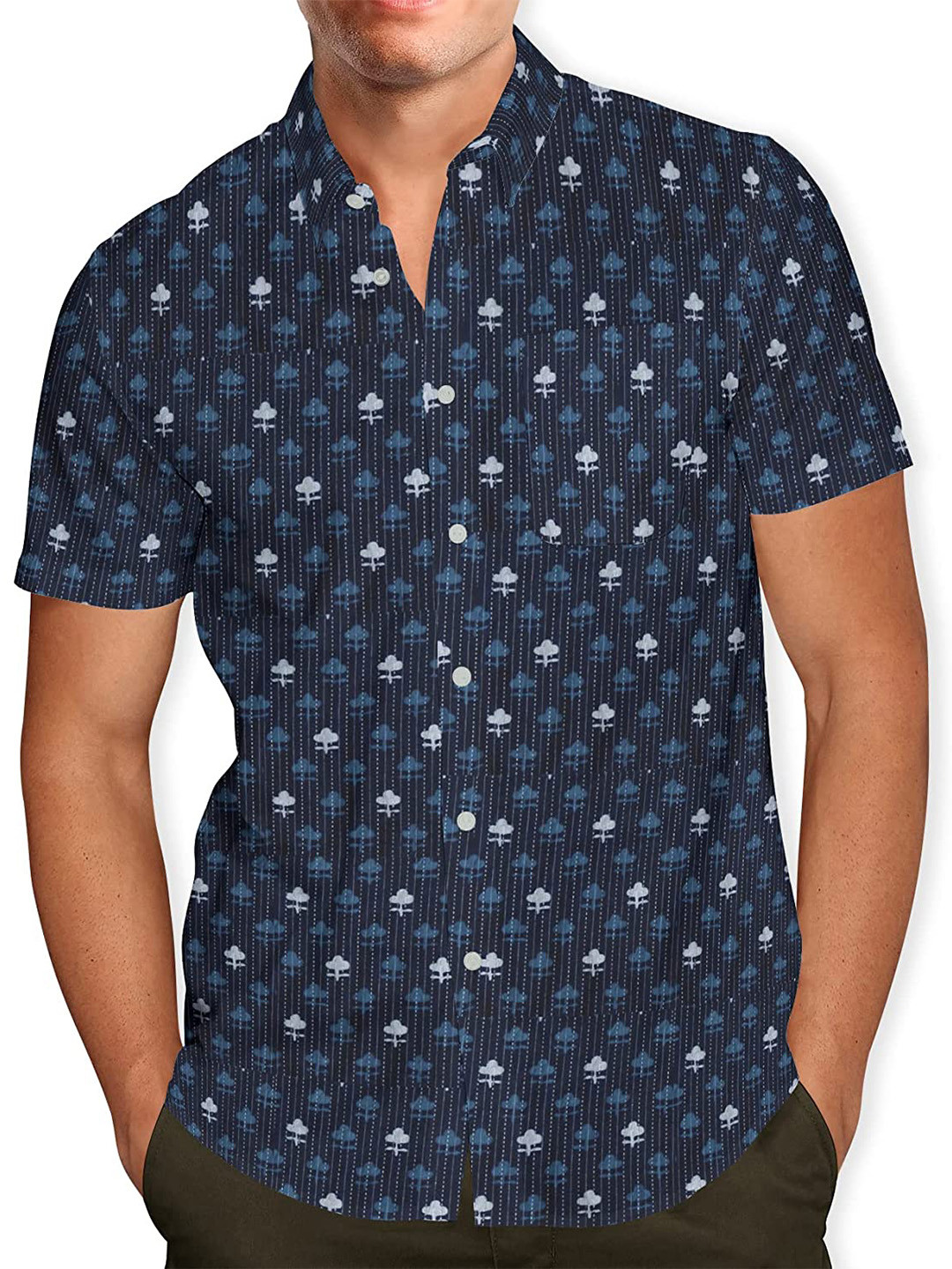

Pum Men Navy Blue Classic Printed Casual Shirt