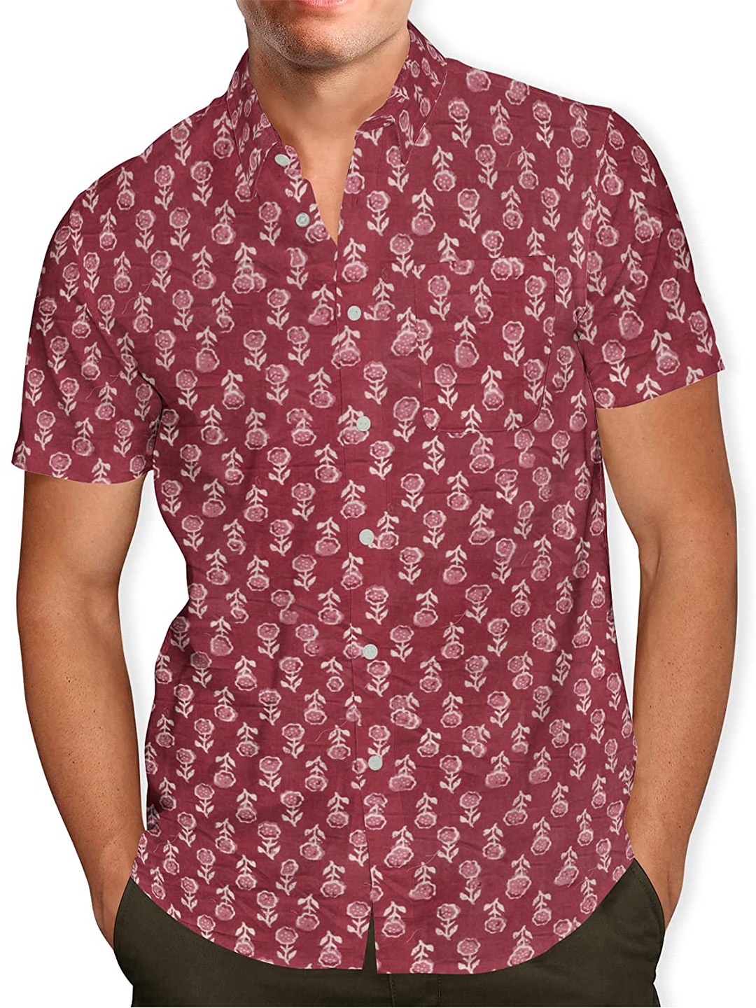 

Pum Pum Floral Printed Cotton Casual Shirt, Maroon