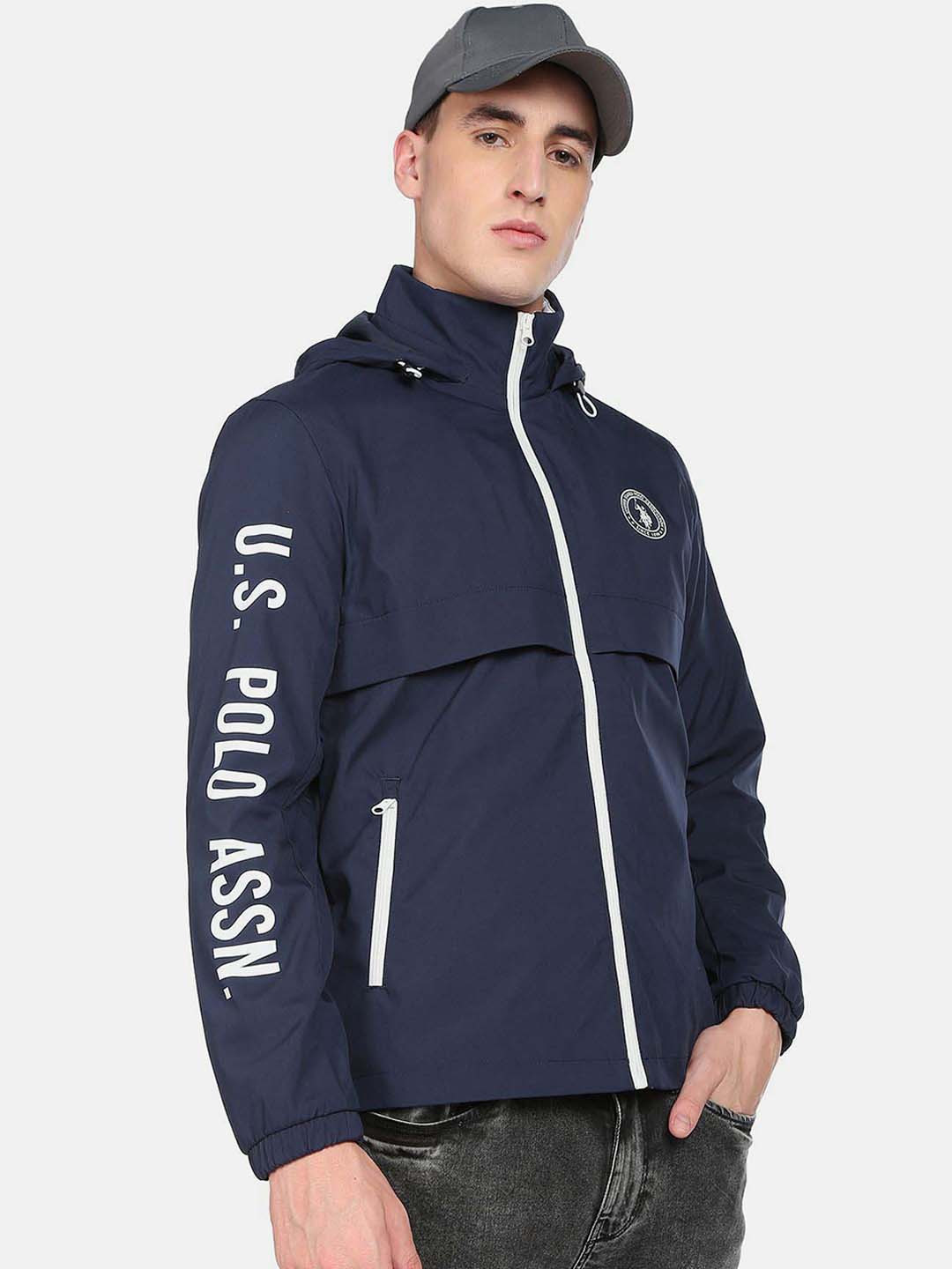 

U.S. Polo Assn. Brand Print Detachable Hood Sporty Jacket, Blue