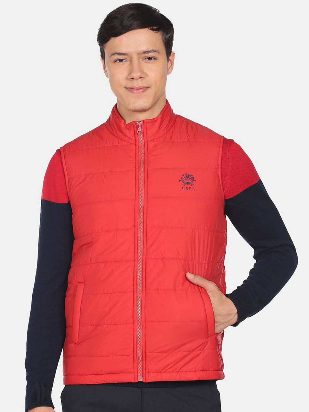 

U.S. Polo Assn. Men Mock Collar Padded Jacket, Red