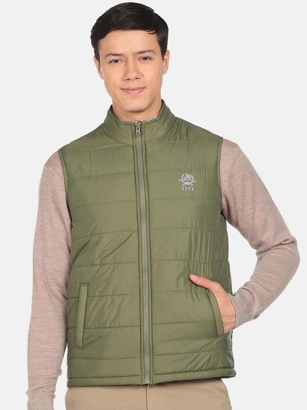 

U.S. Polo Assn. Men Mock Collar Padded Jacket, Green