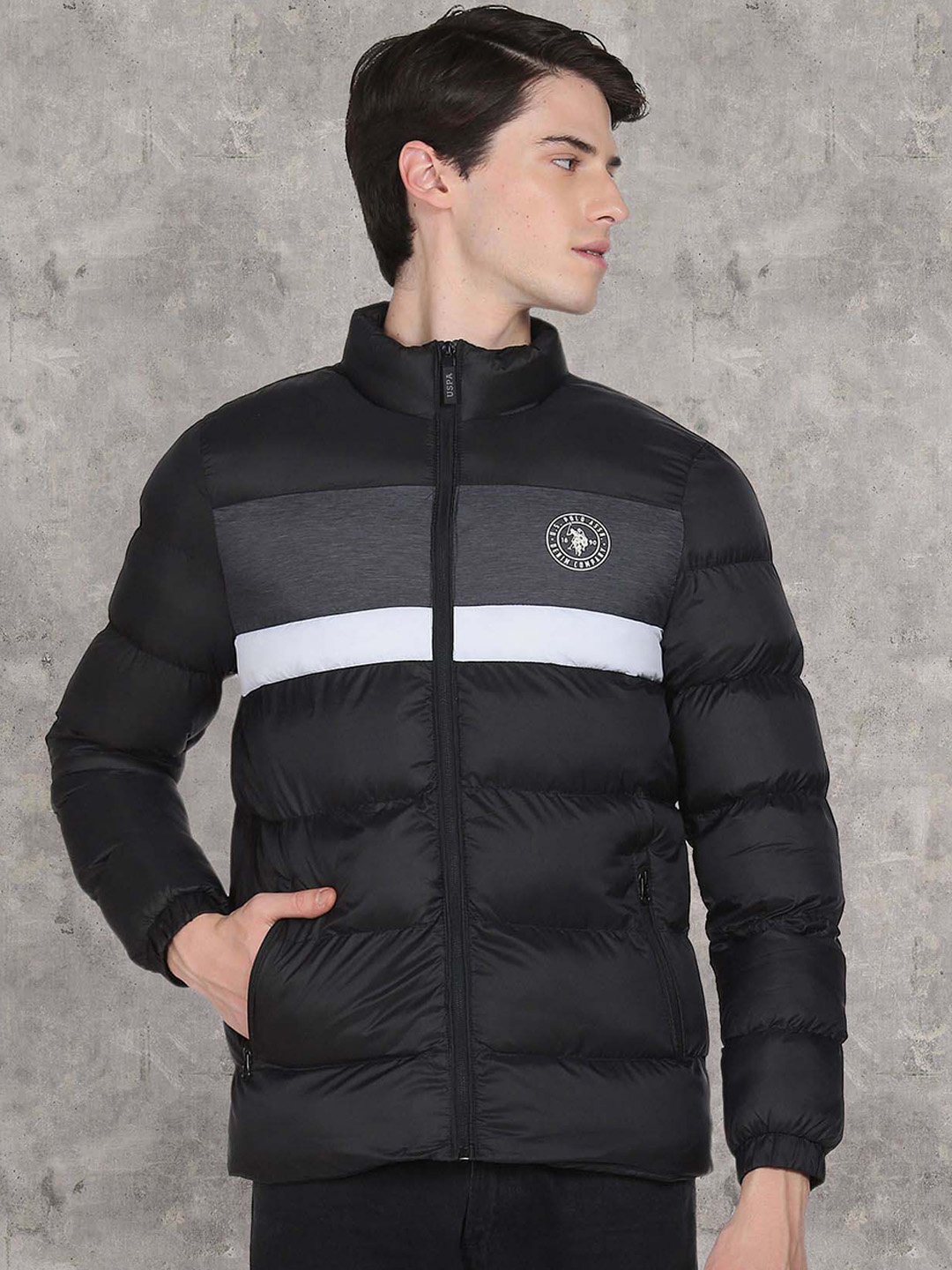 

U.S. Polo Assn. Denim Co. Men Colourblocked High Neck Padded Jacket, Black
