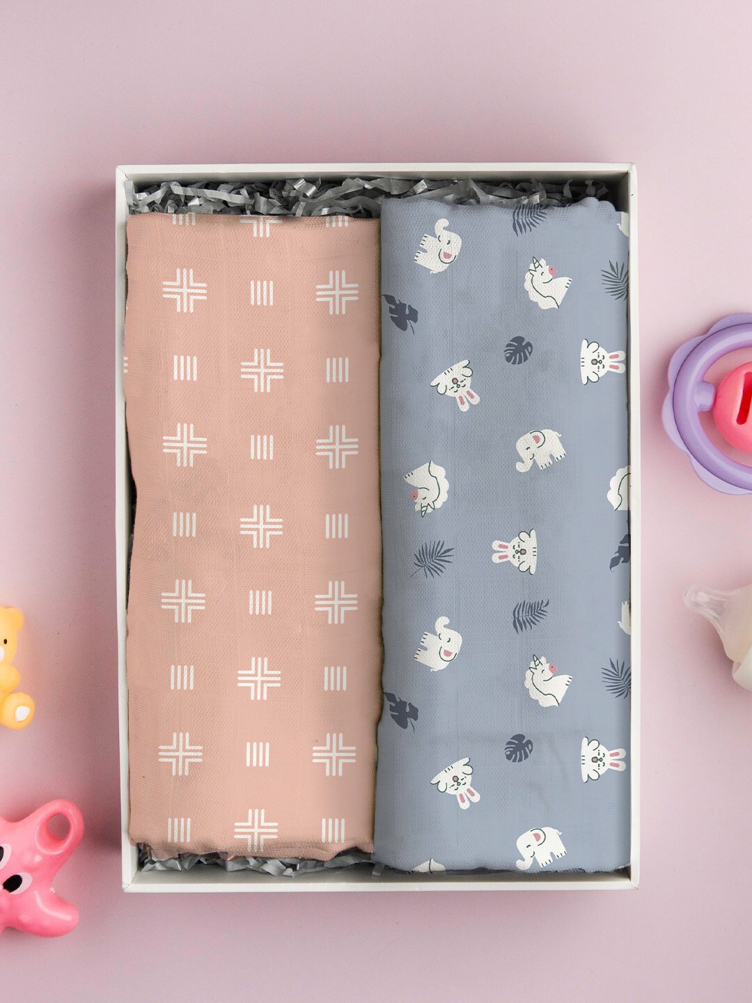 

MUSH Kids Set of 2 Printed Ultra Soft Pure Bamboo Swaddles & Wrappers, Peach