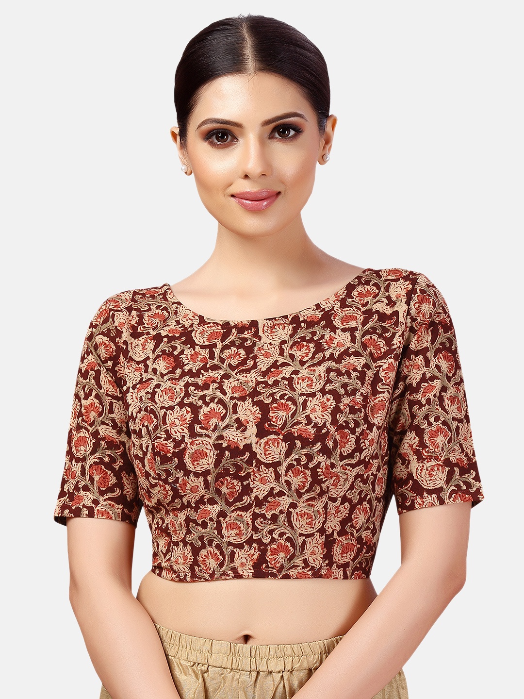 

Studio Shringaar Printed Pure Cotton Kalamkari Saree Blouse, Maroon