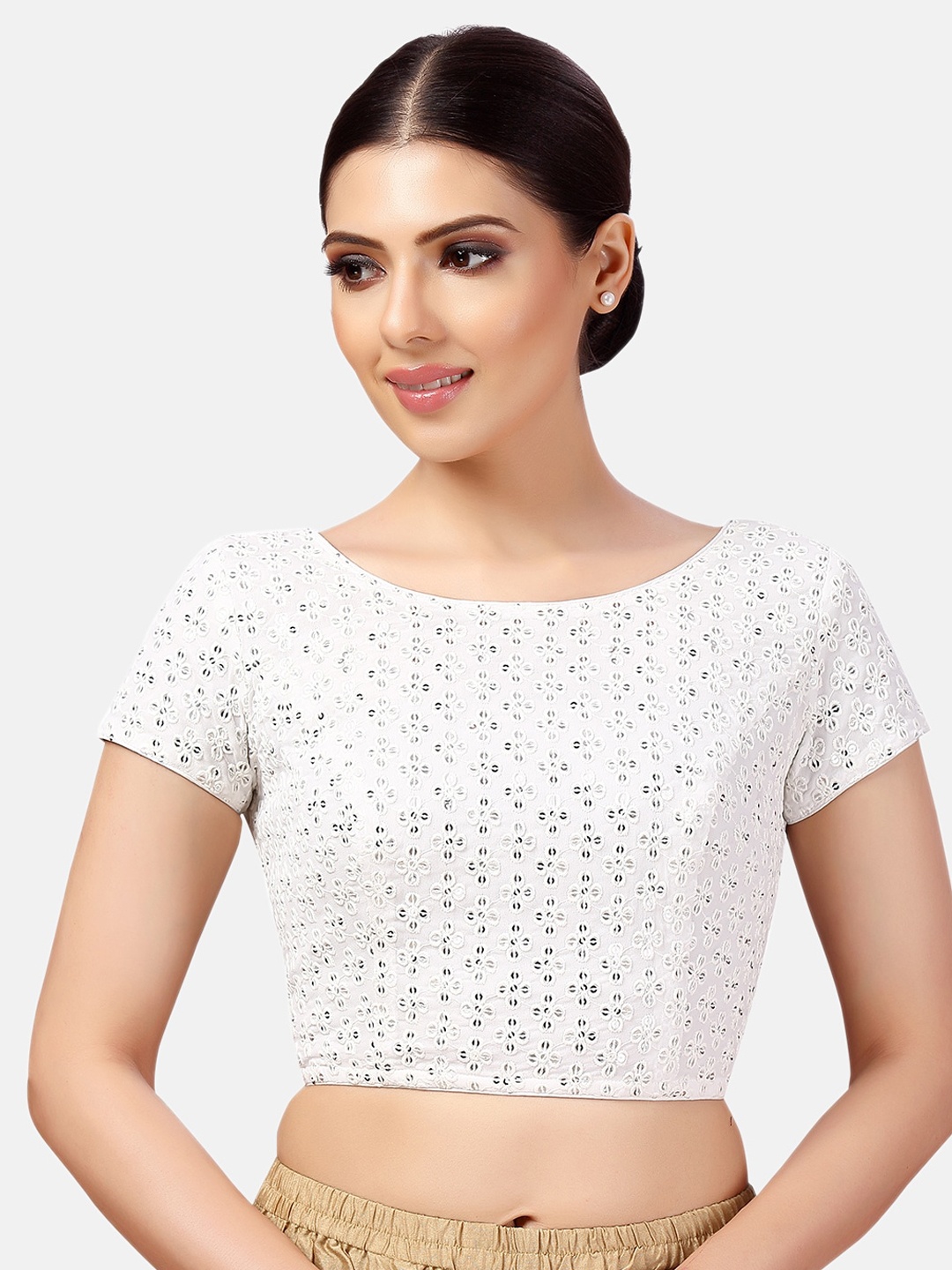 

Studio Shringaar Embroidered Pure Georgette Chikankari Saree Blouse, White