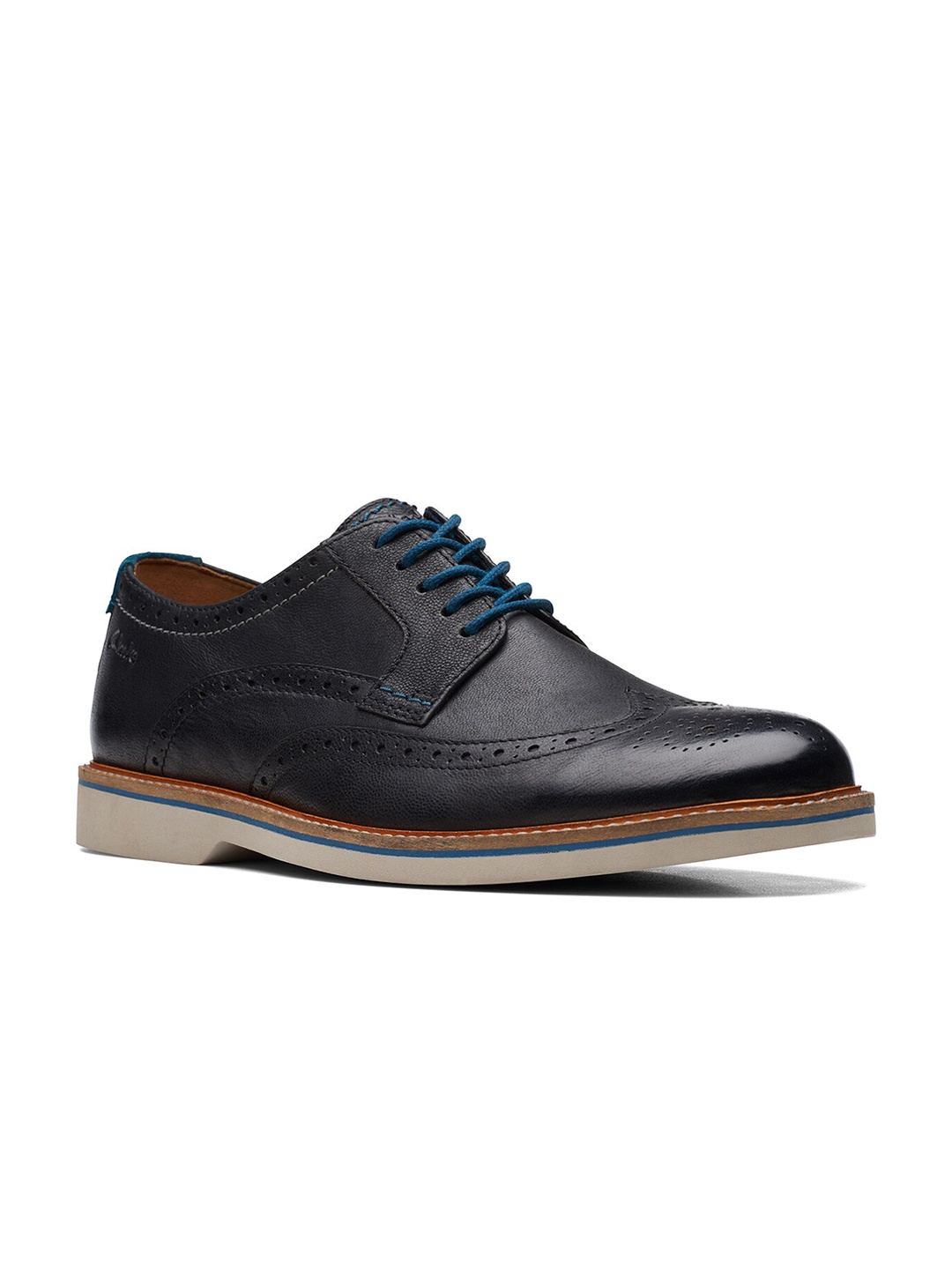 

Clarks Men Perforated Textured Leather Derbys, Black