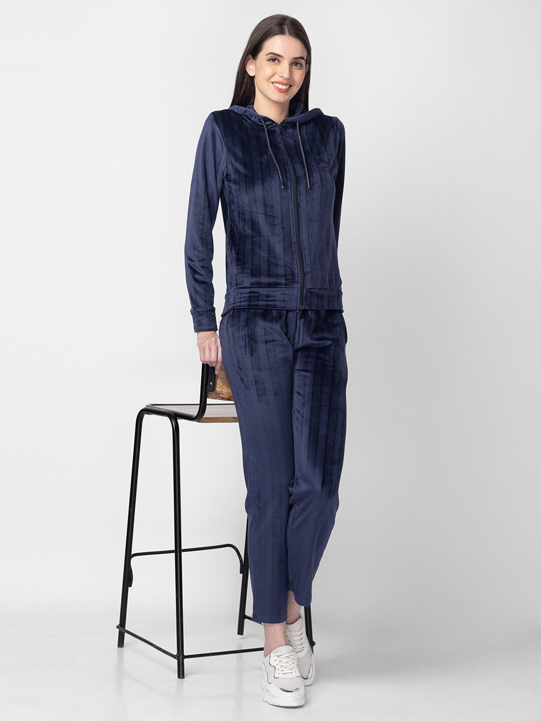 

Candyskin Women Hooded Sweatshirt With Track Pants, Navy blue