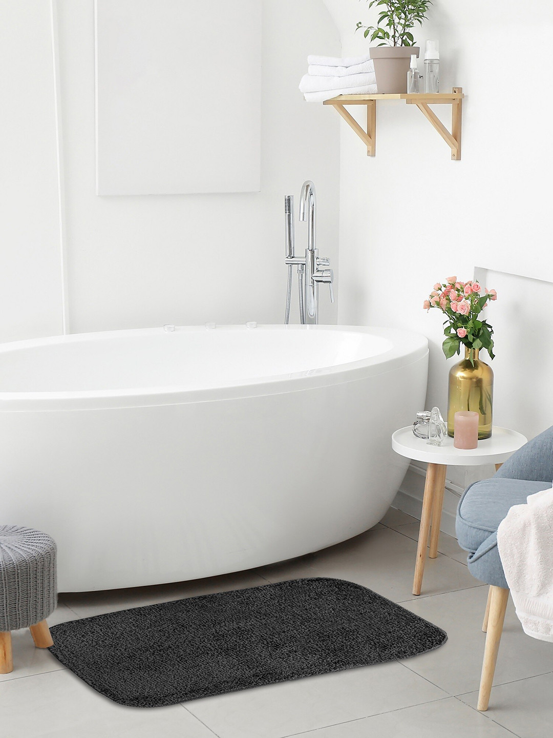 

HOMEMONDE Grey Textured 2000 GSM Anti-Slip Rectangular Bath Rug