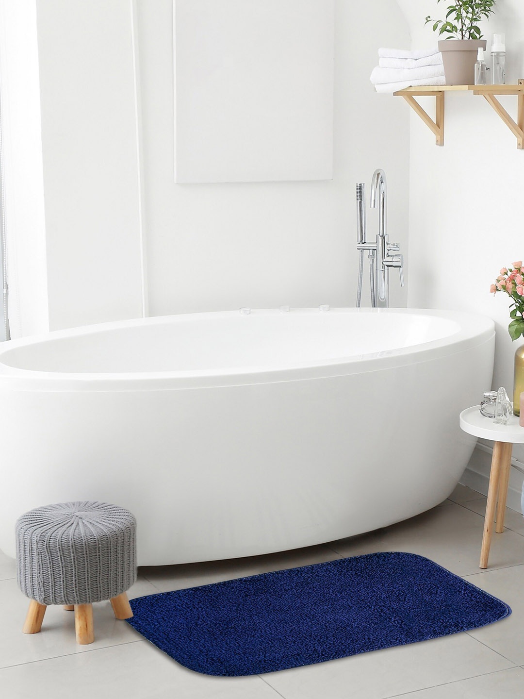 

HOMEMONDE Blue Textured 2000 GSM Anti-Slip Rectangular Bath Rug