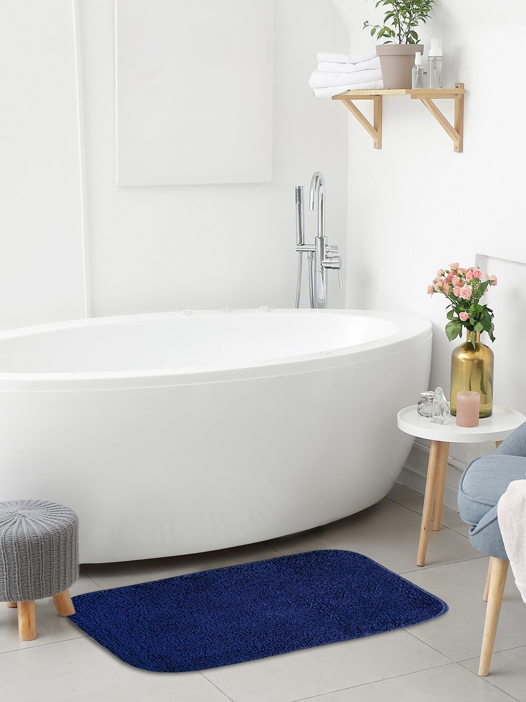 

HOMEMONDE Blue 2 Pcs Textured 2000 GSM Anti-Slip Rectangular Bath Rugs
