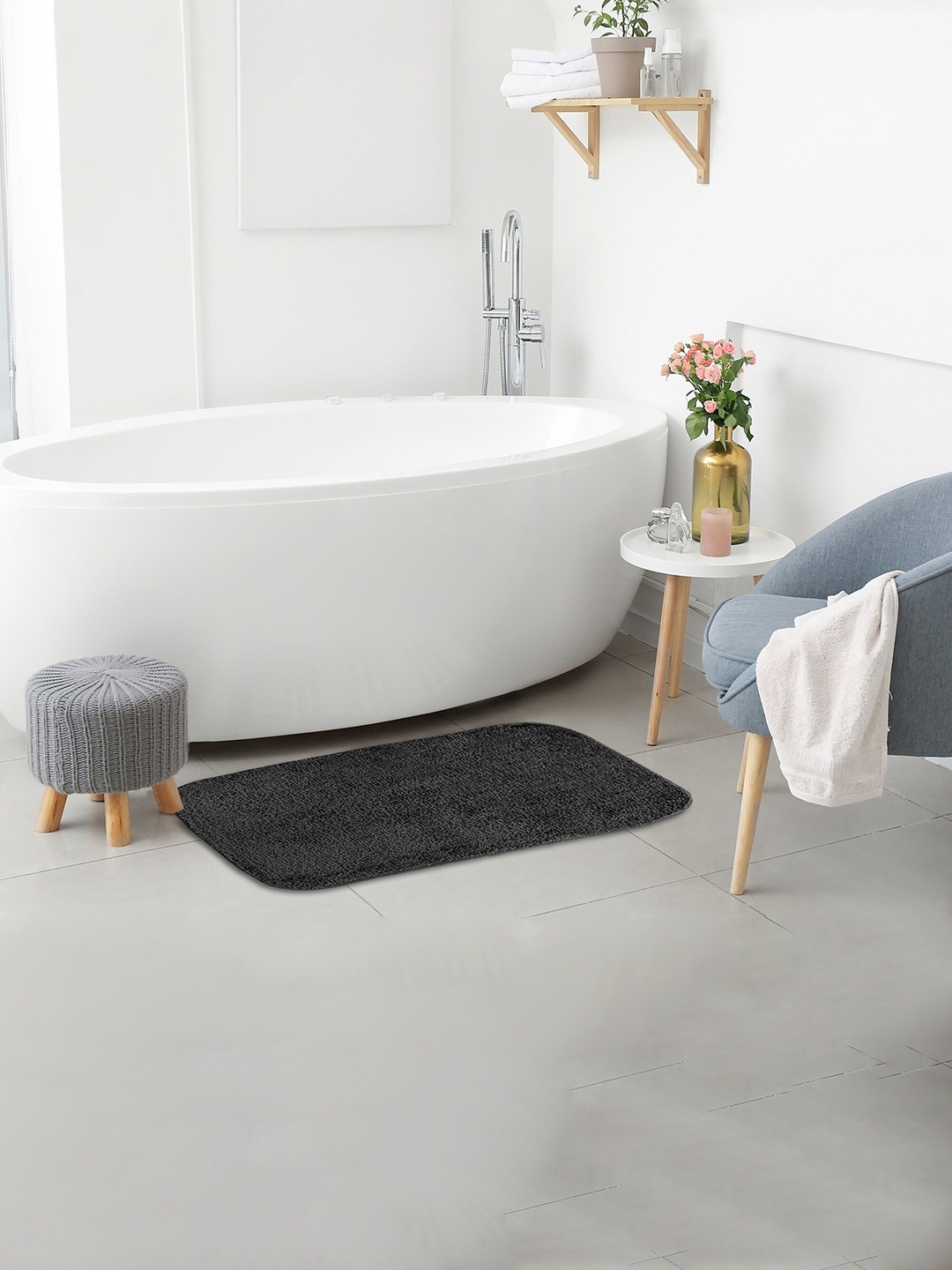 

HOMEMONDE Grey Textured 2000 GSM Anti-Slip Rectangular Bath Rug