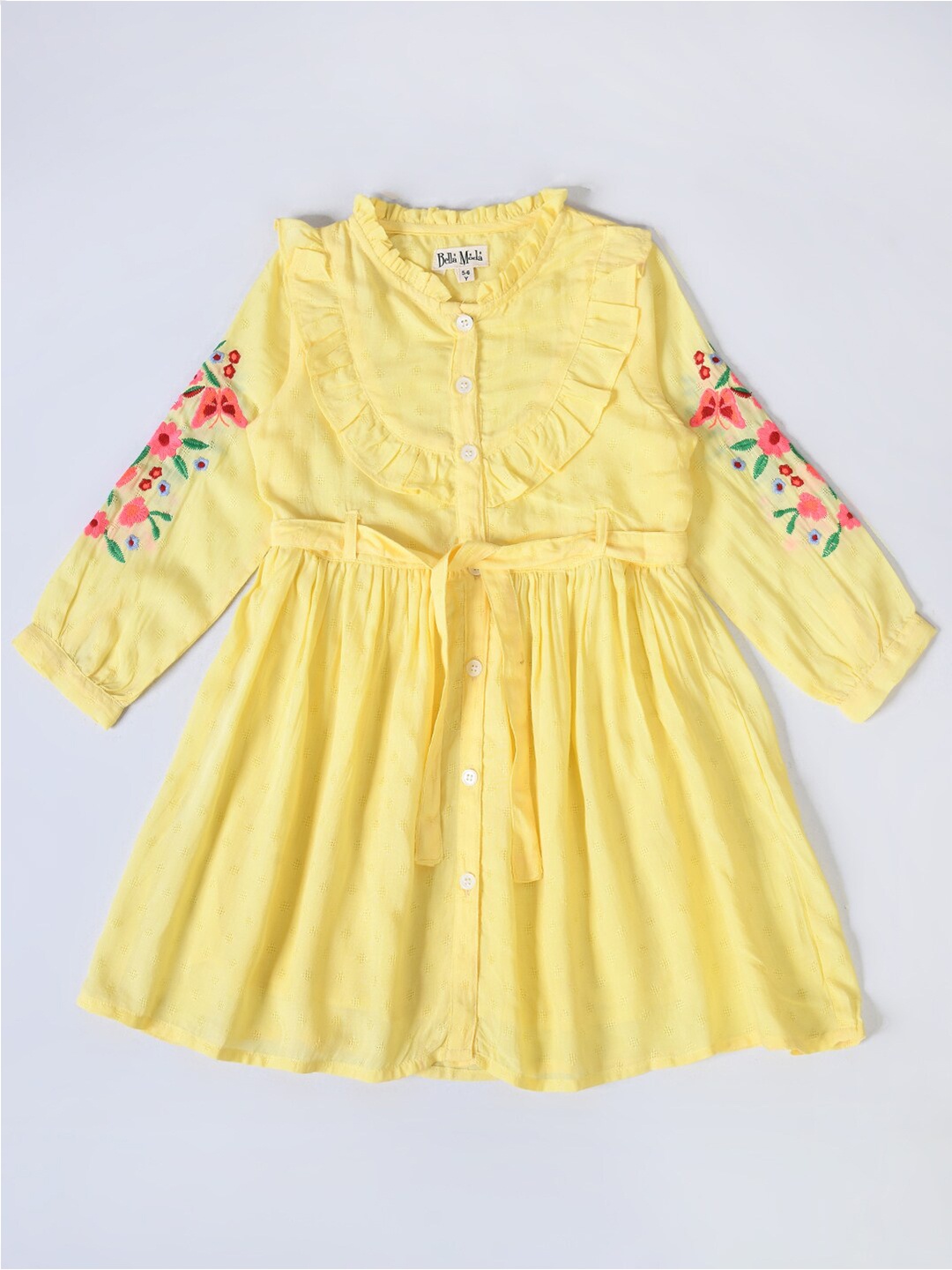 

Bella Moda Girls Floral Embroidered Shirt Cotton Dress, Yellow