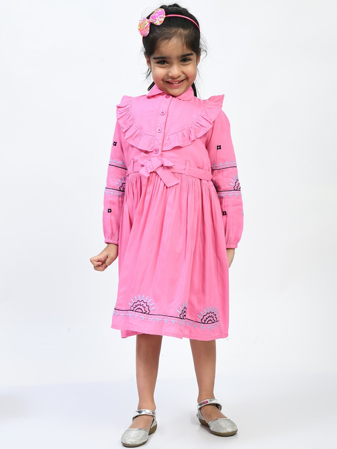 

Bella Moda Girls Ruffles Embroidered Fit & Flare Cotton Dress, Pink