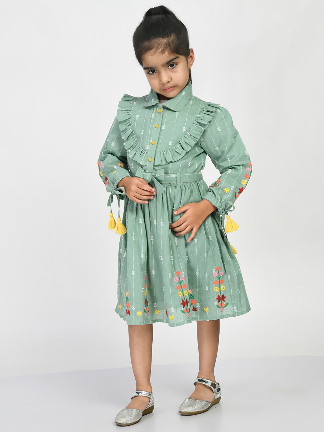 

Bella Moda Girls Embroidered Fit & Flare Cotton Dress, Sea green