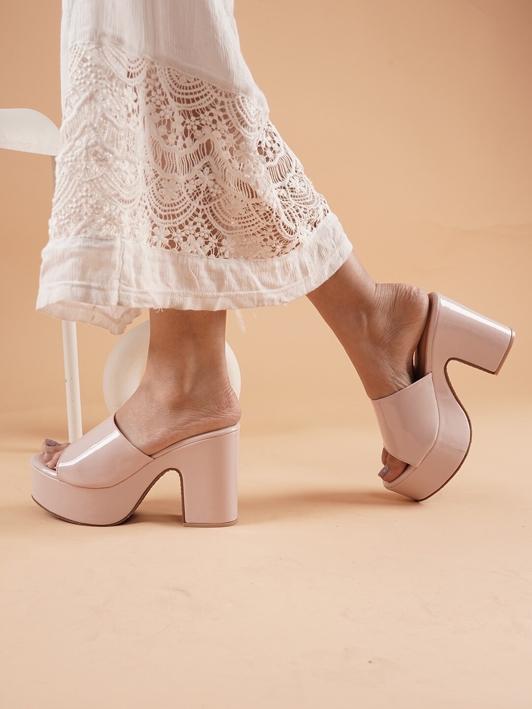 

DressBerry Open Toe Block Heels, Pink