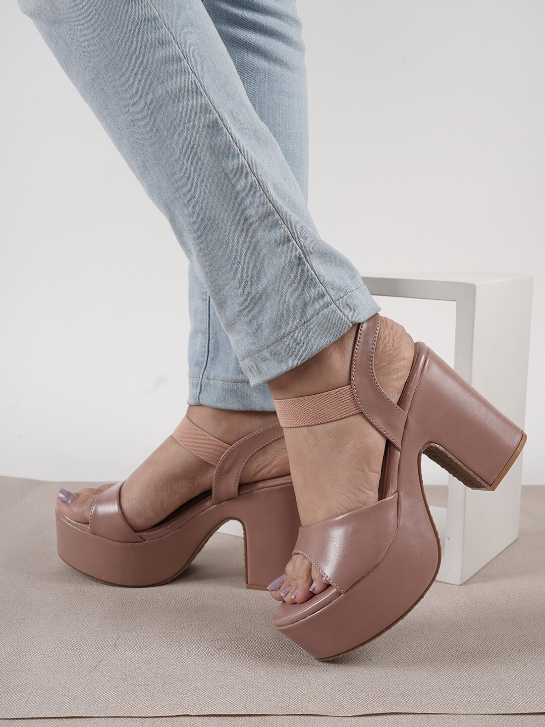 

DressBerry Open Toe Platform Heels, Nude