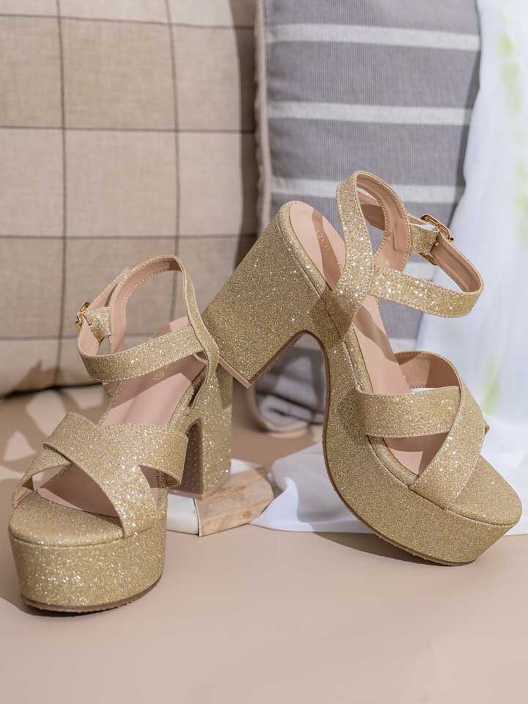 

DressBerry Open Toe Platform Heels, Gold