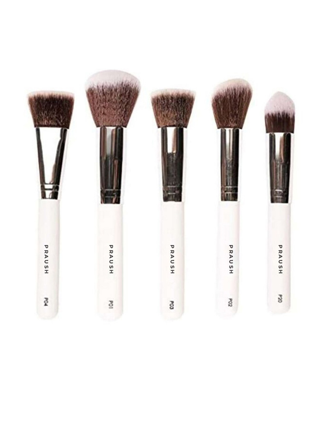 

Praush 5 Pcs Professional Face Makeup Brush Set With Makeup Pouch - White