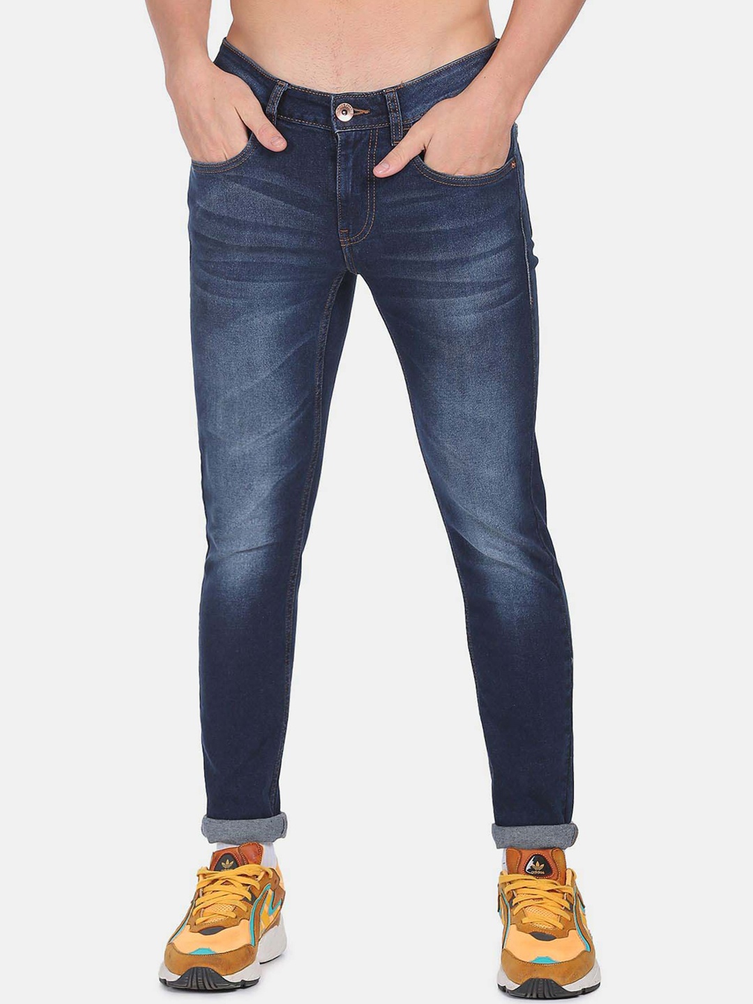 

Flying Machine Men Slim Fit Low Distress Light Fade Jeans, Blue
