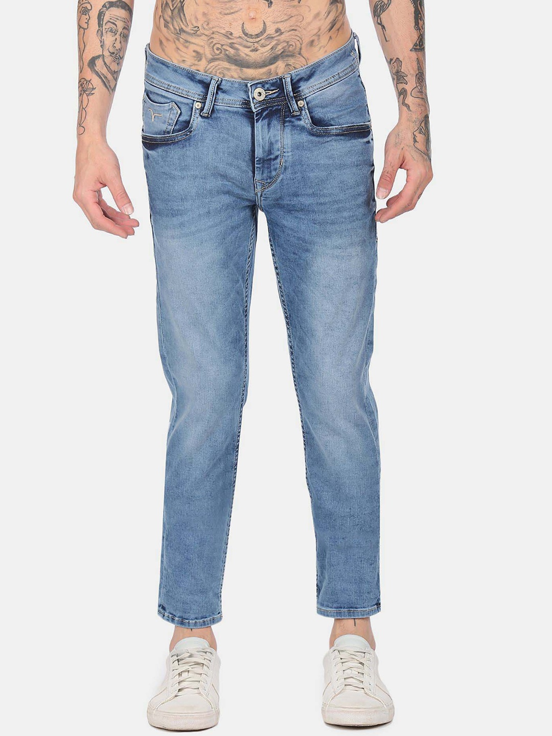 

Flying Machine Men Slim Fit Low-Rise Heavy Fade Jeans, Blue