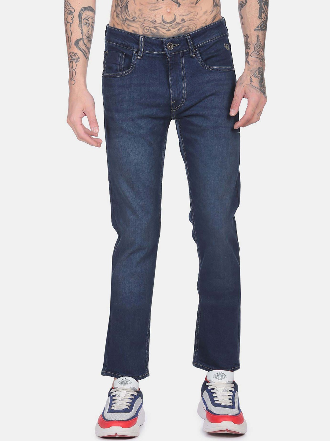

Flying Machine Men Mid-Rise Tapered Fit Light Fade Stretchable Jeans, Blue